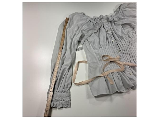 Prada hellblaue Baumwollbluse mit Rüschen (Cropped) - Ansicht 8