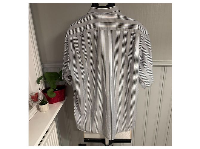 Yves Saint Laurent Pour Homme Camicia a maniche corte a righe Bianco Blu - vista 2