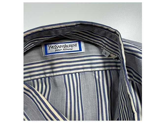 Yves Saint Laurent Pour Homme Camicia a maniche corte a righe Bianco Blu - vista 3