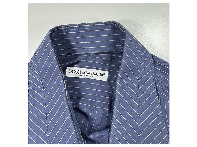 Dolce & Gabbana Camicia Uomo in Cotone a Righe Sottili Blu - vista 3
