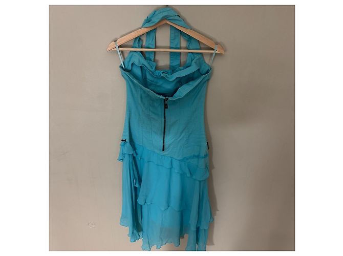 Versace Jeans Couture Neckholder-Kleid in Blau mit Rüschen - Ansicht 2