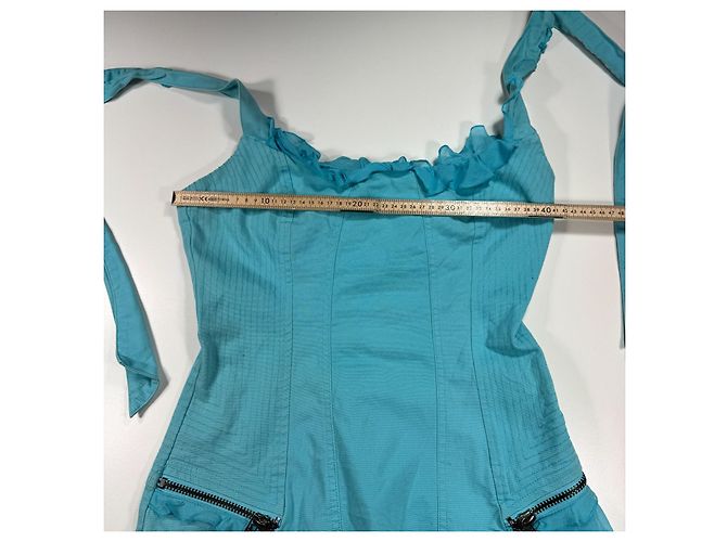 Versace Jeans Couture Neckholder-Kleid in Blau mit Rüschen - Ansicht 5