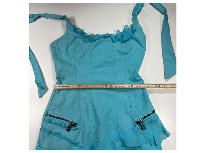 Versace Jeans Couture Neckholder-Kleid in Blau mit Rüschen - Ansicht 6