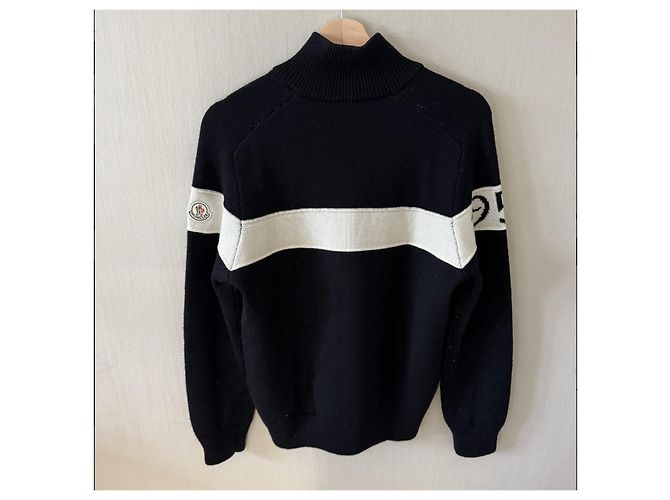 Suéter de lã Moncler com zíper Preto Branco - vista 2