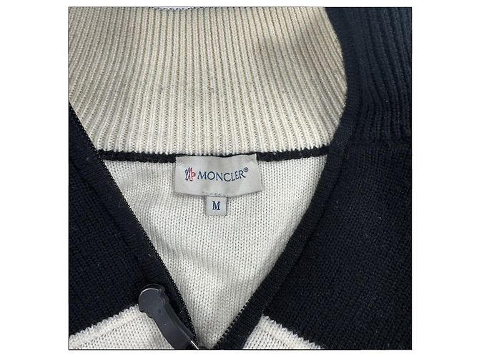 Suéter de lã Moncler com zíper Preto Branco - vista 3