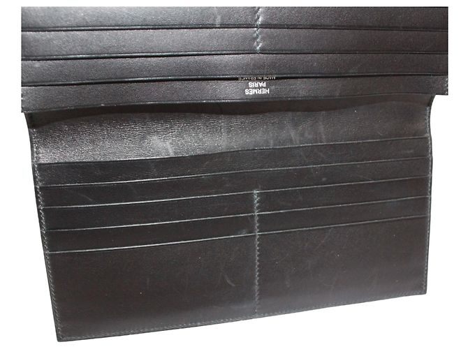 Hermès Hermes Langer Geldbeutel aus schwarzem Boxcalf-Leder - Ansicht 10