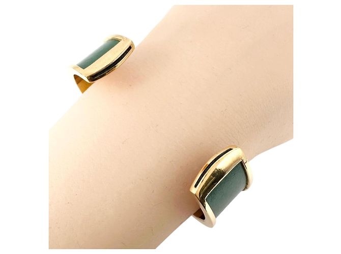Hermès Bracciale Kelly Hermes in Oro e Pelle Verde D'oro - vista 5