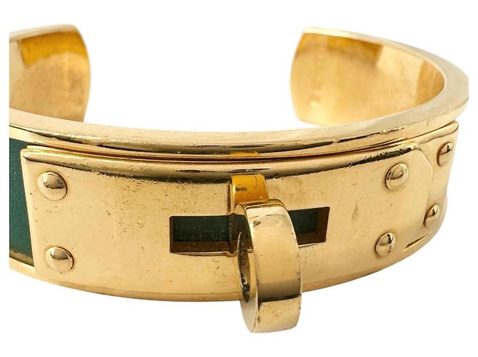 Hermès Bracciale Kelly Hermes in Oro e Pelle Verde D'oro - vista 6