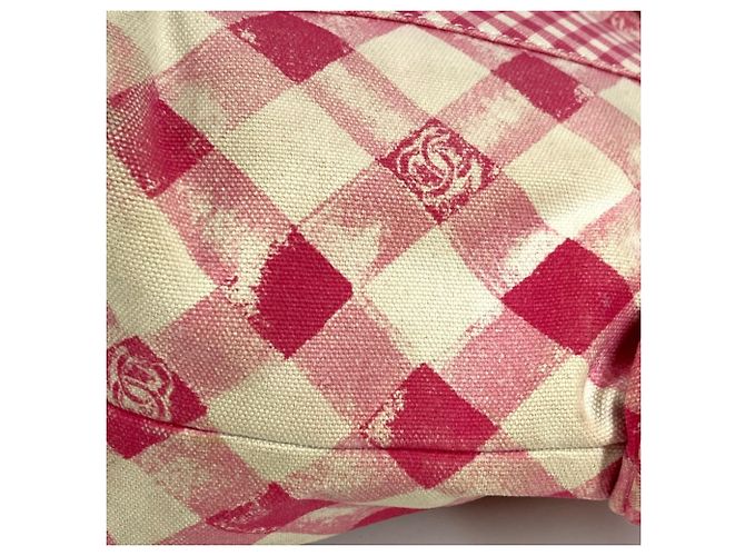 Borsa Tote Chanel Pink Gingham Check Rosa - vista 10