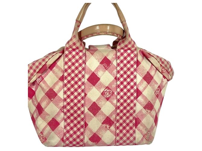 Borsa Tote Chanel Pink Gingham Check Rosa - vista 2