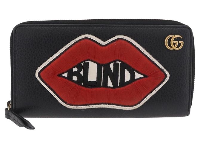 GUCCI GG Marmont Long Wallet Leather Black Gold 474584 Auth bs35713A - vista 2