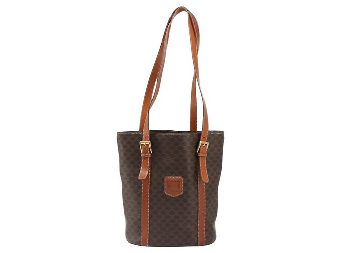 Céline CELINE Macadam Canvas Tote Bag aus PVC und Leder Braun gold Authentisch 187813 - Ansicht 2