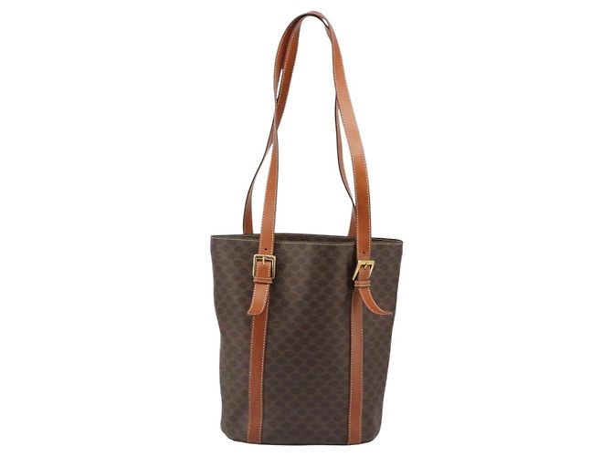 Céline CELINE Macadam Canvas Tote Bag aus PVC und Leder Braun gold Authentisch 187813 - Ansicht 3