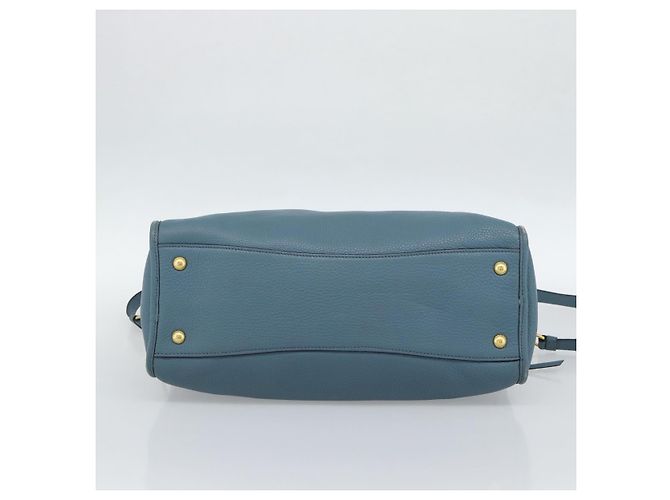 Borsa PRADA Vittero Dino Leather 2way Blu Oro Auth 187263V D'oro - vista 11
