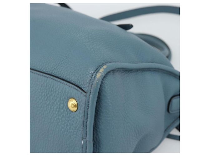 Borsa PRADA Vittero Dino Leather 2way Blu Oro Auth 187263V D'oro - vista 12