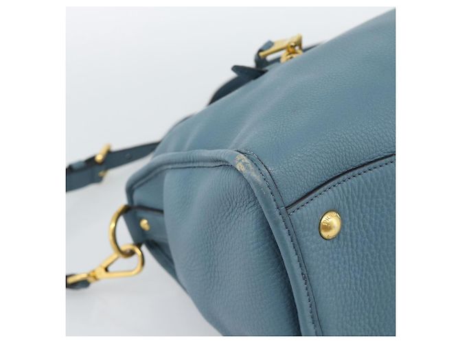 Borsa PRADA Vittero Dino Leather 2way Blu Oro Auth 187263V D'oro - vista 13