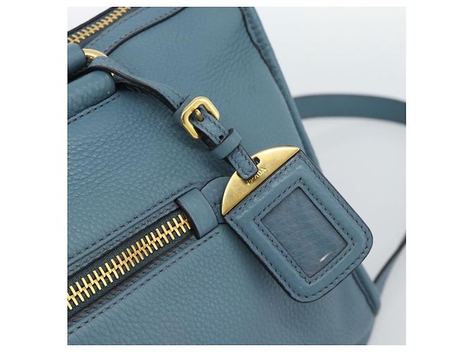Borsa PRADA Vittero Dino Leather 2way Blu Oro Auth 187263V D'oro - vista 17
