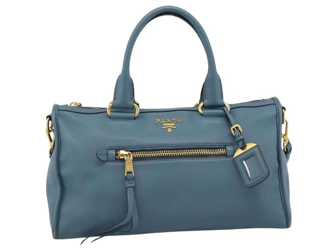 Borsa PRADA Vittero Dino Leather 2way Blu Oro Auth 187263V D'oro - vista 2