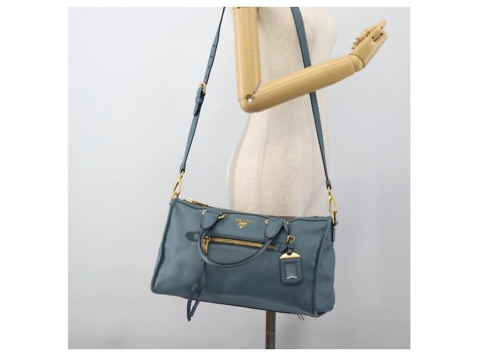 Borsa PRADA Vittero Dino Leather 2way Blu Oro Auth 187263V D'oro - vista 29
