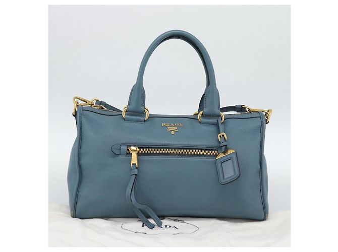 Borsa PRADA Vittero Dino Leather 2way Blu Oro Auth 187263V D'oro - vista 30