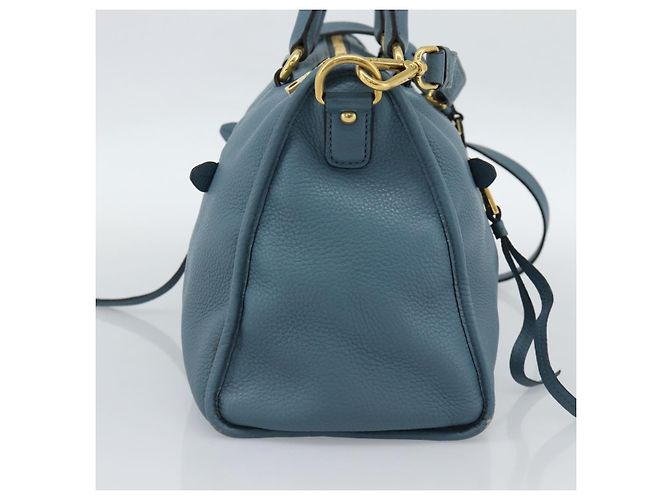 Borsa PRADA Vittero Dino Leather 2way Blu Oro Auth 187263V D'oro - vista 4