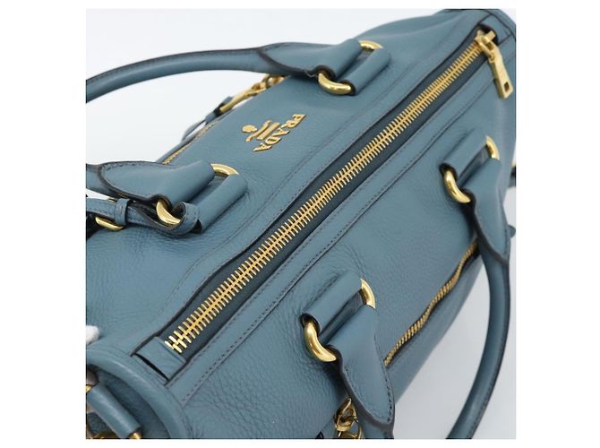 Borsa PRADA Vittero Dino Leather 2way Blu Oro Auth 187263V D'oro - vista 6
