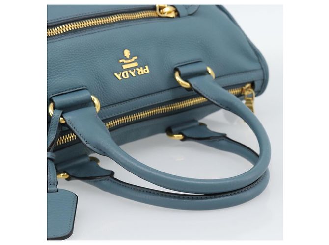 Borsa PRADA Vittero Dino Leather 2way Blu Oro Auth 187263V D'oro - vista 7