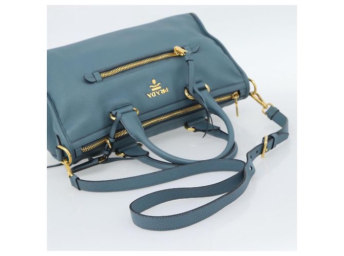 Borsa PRADA Vittero Dino Leather 2way Blu Oro Auth 187263V D'oro - vista 9