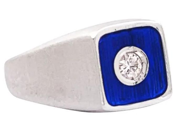 Autre Marque Weißgoldring, blaue Emaille und Diamanten - Ansicht 2