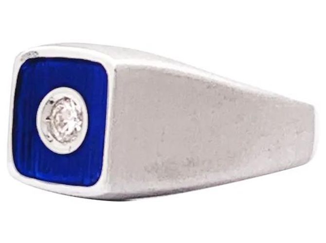 Autre Marque Weißgoldring, blaue Emaille und Diamanten - Ansicht 3