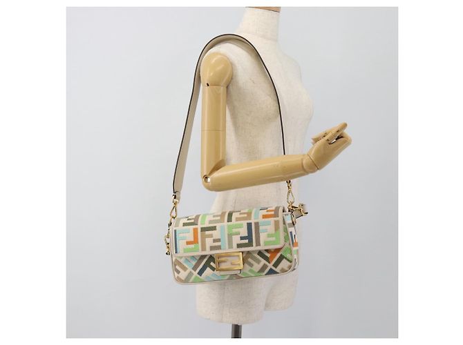 FENDI Zucca Canvas Mamma Baguette Bag 2way Multicolor Gold Auth 188798SM Multicolore D'oro - vista 24