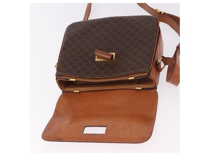 16 Céline Borsa a Spalla CELINE Macadam Canvas PVC Pelle Marrone Oro Auth 188782 D'oro - vista 15