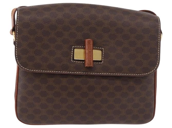 16 Céline Borsa a Spalla CELINE Macadam Canvas PVC Pelle Marrone Oro Auth 188782 D'oro - vista 2