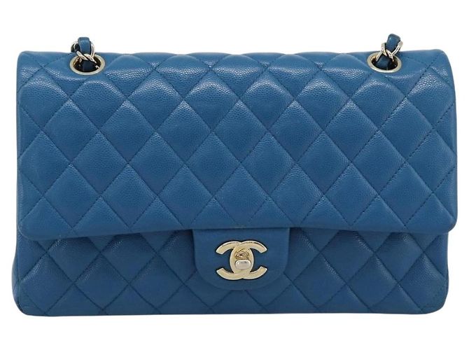 CHANEL Matelasse 25 Chain Shoulder Bag Caviar Skin Blue Gold CC Auth 189073SM D'oro - vista 2