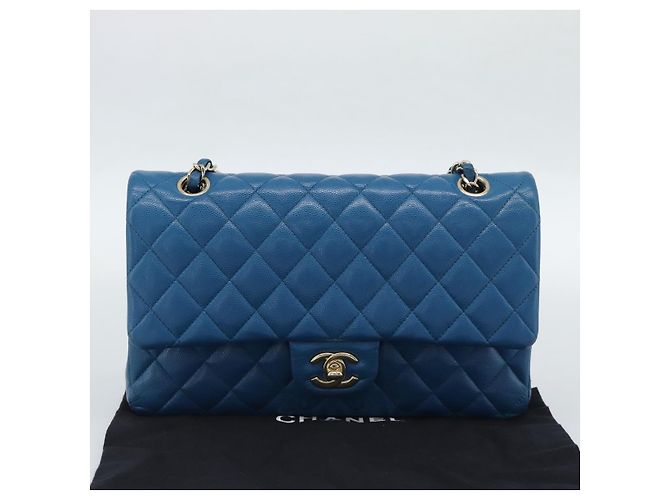 CHANEL Matelasse 25 Chain Shoulder Bag Caviar Skin Blue Gold CC Auth 189073SM D'oro - vista 29