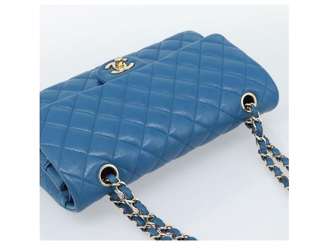 CHANEL Matelasse 25 Chain Shoulder Bag Caviar Skin Blue Gold CC Auth 189073SM D'oro - vista 6
