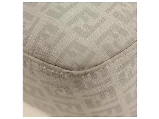 FENDI Zucchino Canvas Mamma Baguette Tasche PVC Weiß Silber Authentisch yk20548SAM - Ansicht 14