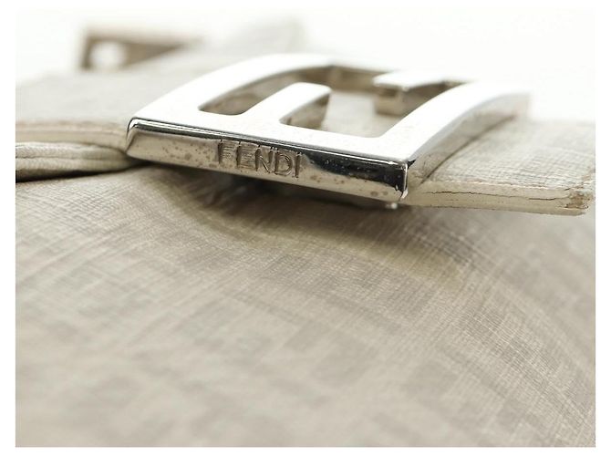 FENDI Zucchino Canvas Mamma Baguette Tasche PVC Weiß Silber Authentisch yk20548SAM - Ansicht 16