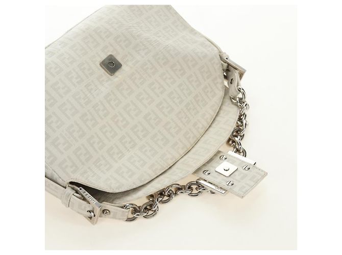 FENDI Zucchino Canvas Mamma Baguette Tasche PVC Weiß Silber Authentisch yk20548SAM - Ansicht 17