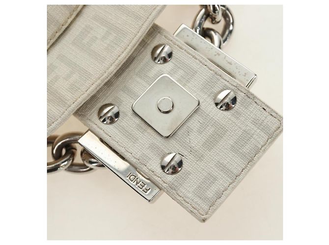 FENDI Zucchino Canvas Mamma Baguette Tasche PVC Weiß Silber Authentisch yk20548SAM - Ansicht 18