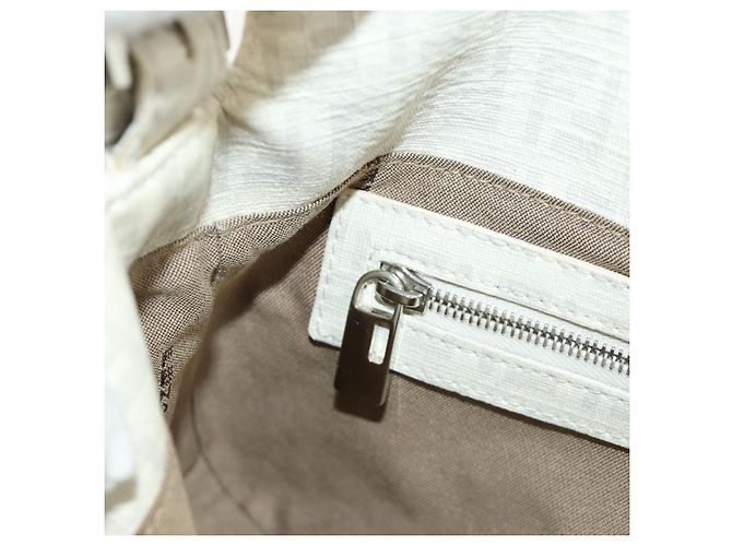 FENDI Zucchino Canvas Mamma Baguette Tasche PVC Weiß Silber Authentisch yk20548SAM - Ansicht 23