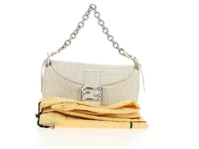 FENDI Zucchino Canvas Mamma Baguette Tasche PVC Weiß Silber Authentisch yk20548SAM - Ansicht 27