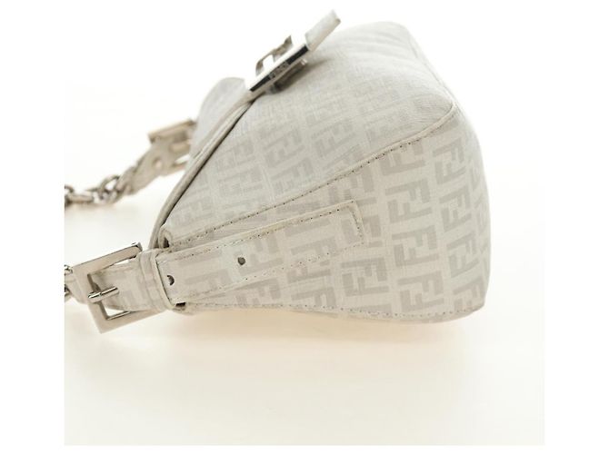 FENDI Zucchino Canvas Mamma Baguette Tasche PVC Weiß Silber Authentisch yk20548SAM - Ansicht 4