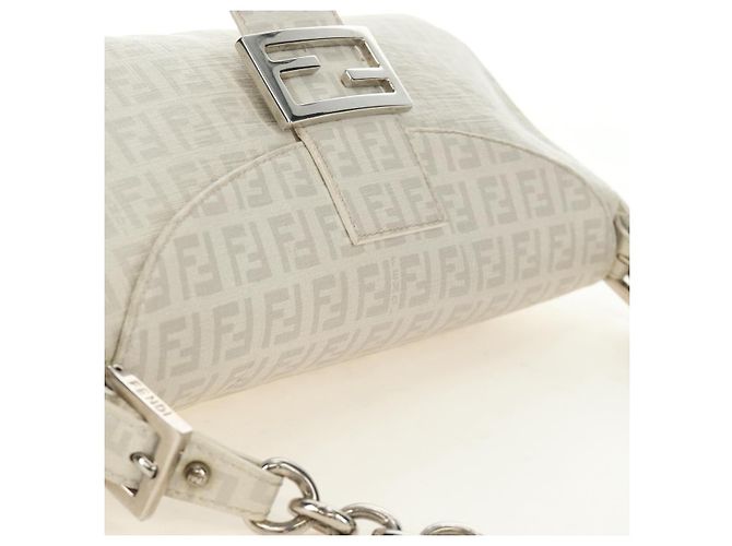 FENDI Zucchino Canvas Mamma Baguette Tasche PVC Weiß Silber Authentisch yk20548SAM - Ansicht 6