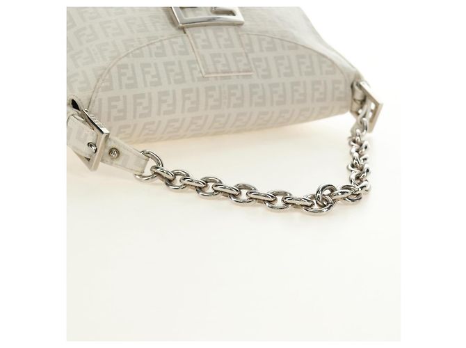 FENDI Zucchino Canvas Mamma Baguette Tasche PVC Weiß Silber Authentisch yk20548SAM - Ansicht 7