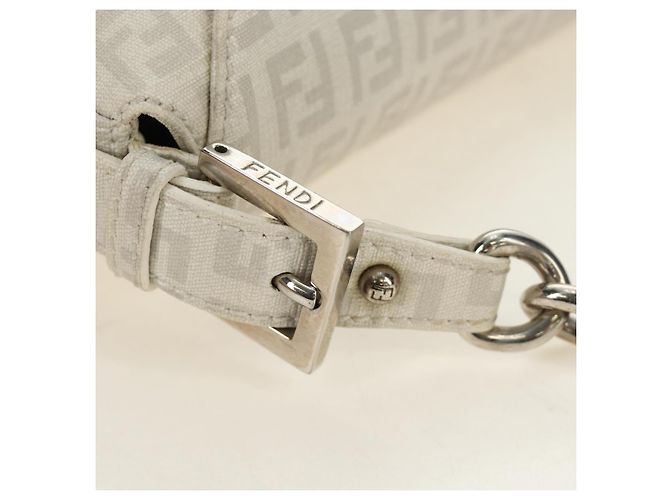 FENDI Zucchino Canvas Mamma Baguette Tasche PVC Weiß Silber Authentisch yk20548SAM - Ansicht 8