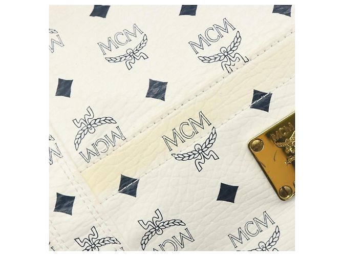 Borsa Tote MCM Vicetos Logogram PVC Leather White Auth 187455 Bianco - vista 14