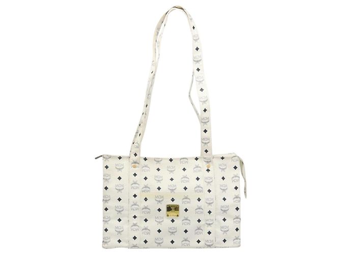 Borsa Tote MCM Vicetos Logogram PVC Leather White Auth 187455 Bianco - vista 2