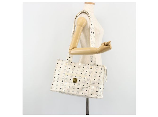 Borsa Tote MCM Vicetos Logogram PVC Leather White Auth 187455 Bianco - vista 25
