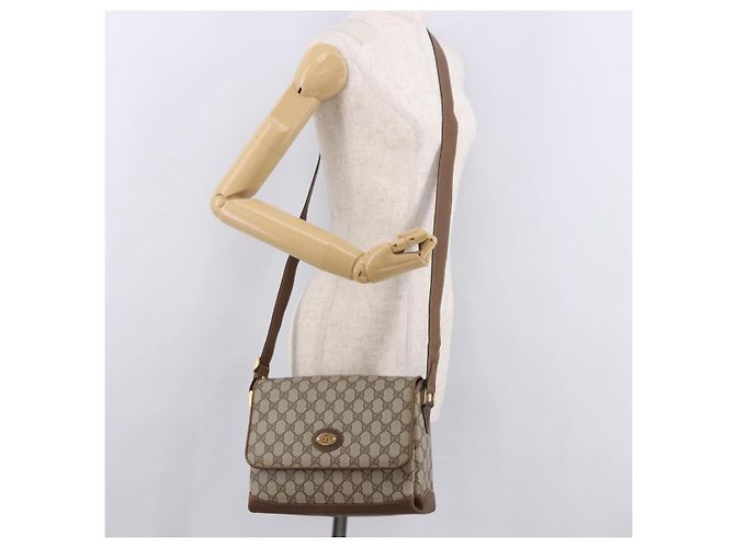 Borsa a Spalla GUCCI GG Supreme PVC Beige Oro Auth 188325 D'oro - vista 24